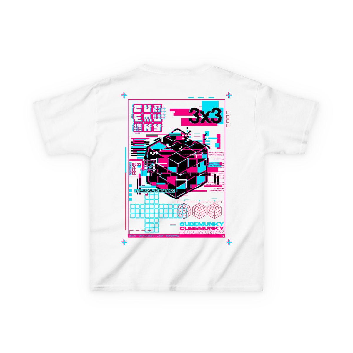 Cubemunky GLITCH 3x3 Backprint Cubing T-shirt - UNISEX YOUTH