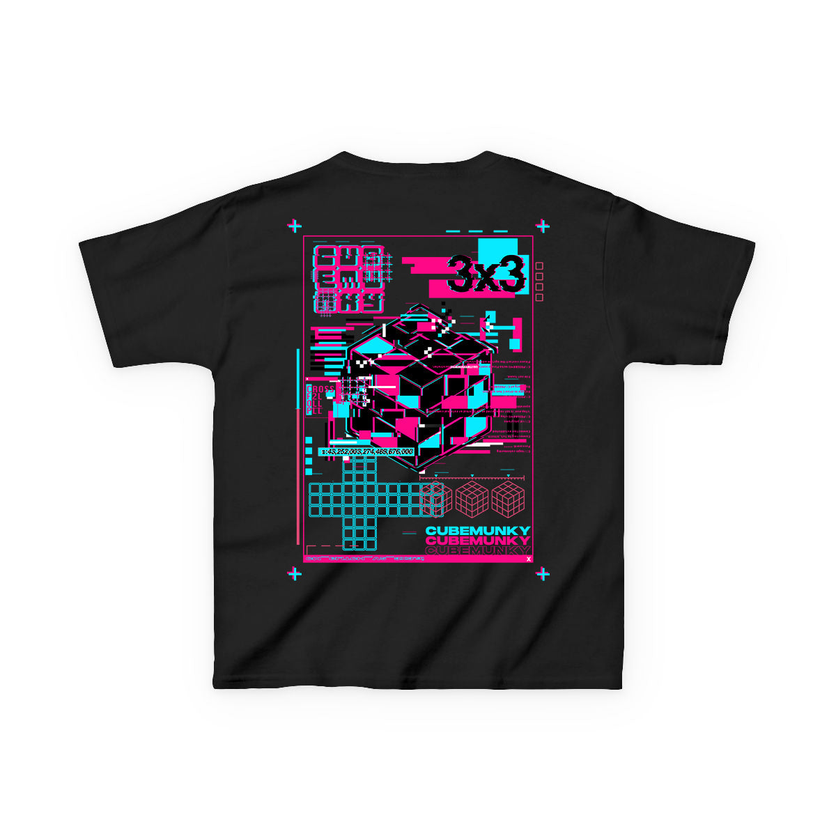 Cubemunky GLITCH 3x3 Backprint Cubing T-shirt - UNISEX YOUTH